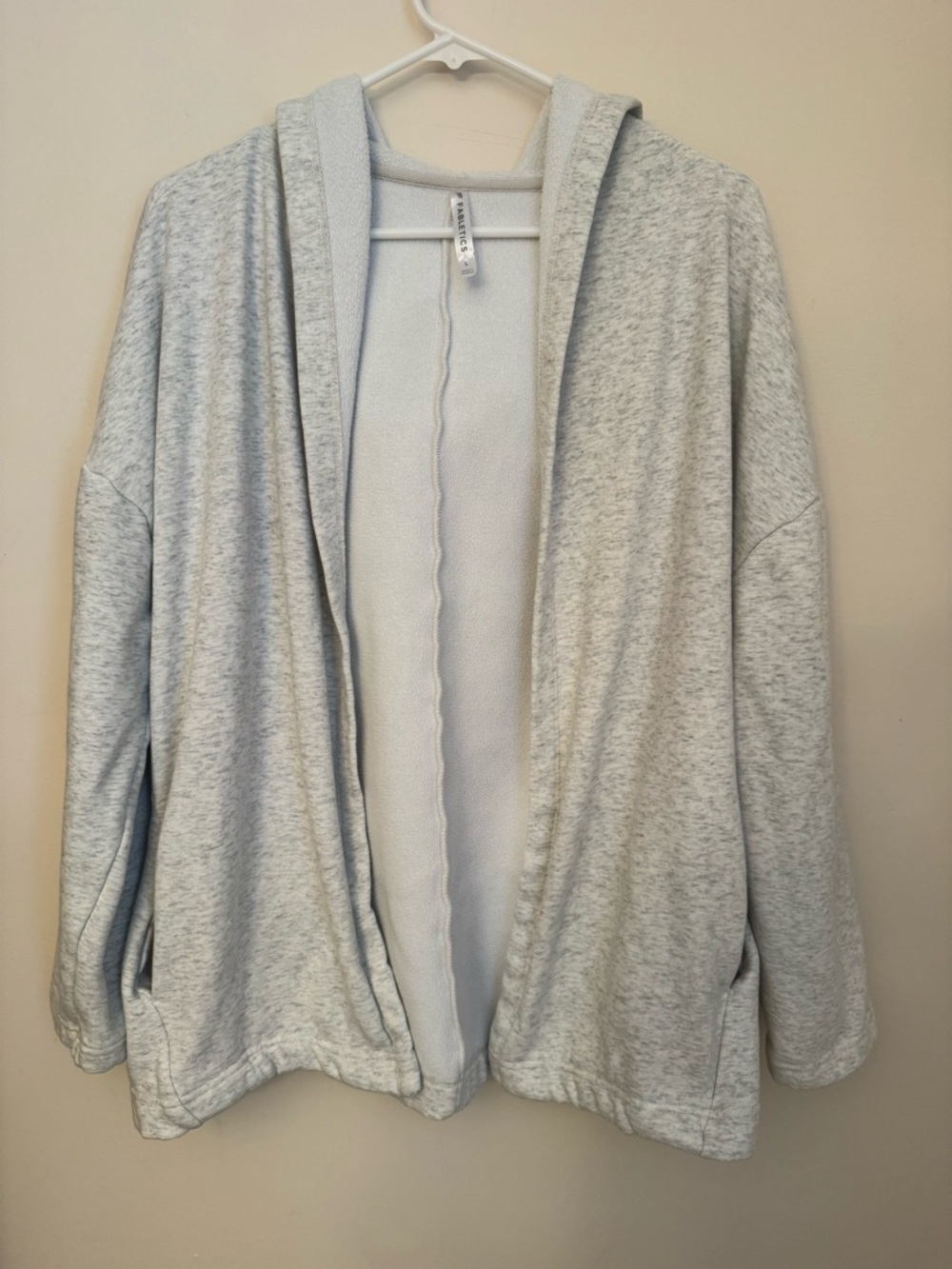 Fabletics Hooded Open Front Cardigan Heather Gray Size Large Pockets Activewear